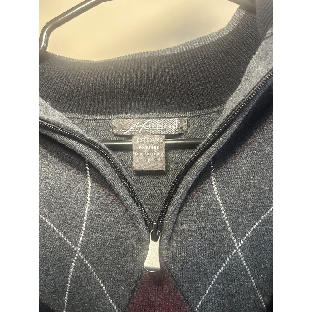 Method Large Gray Argyle Quarter Zip Sweater 100%… - image 5
